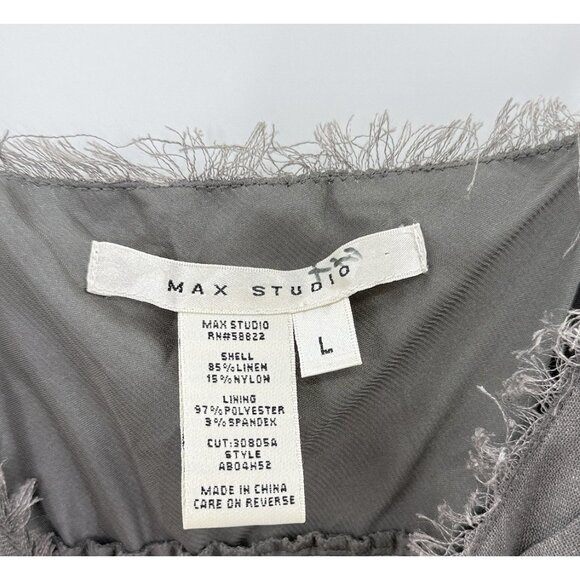 Max Studio Linen Nylon Blend Babydoll Dress Sz L‎ Frayed Edge Boho Y2K Vibes - Picture 3 of 11